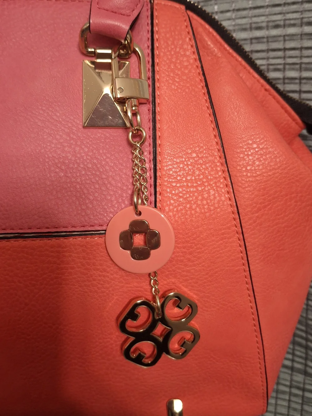 Gianni Bini Hot Pink Structured Satchel with Gold Charm
